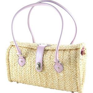 Beige & Lilac Latch Woven Satchel